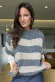  Big Softie Block Stripe Cap Sleeve Knit Top Steel /15=